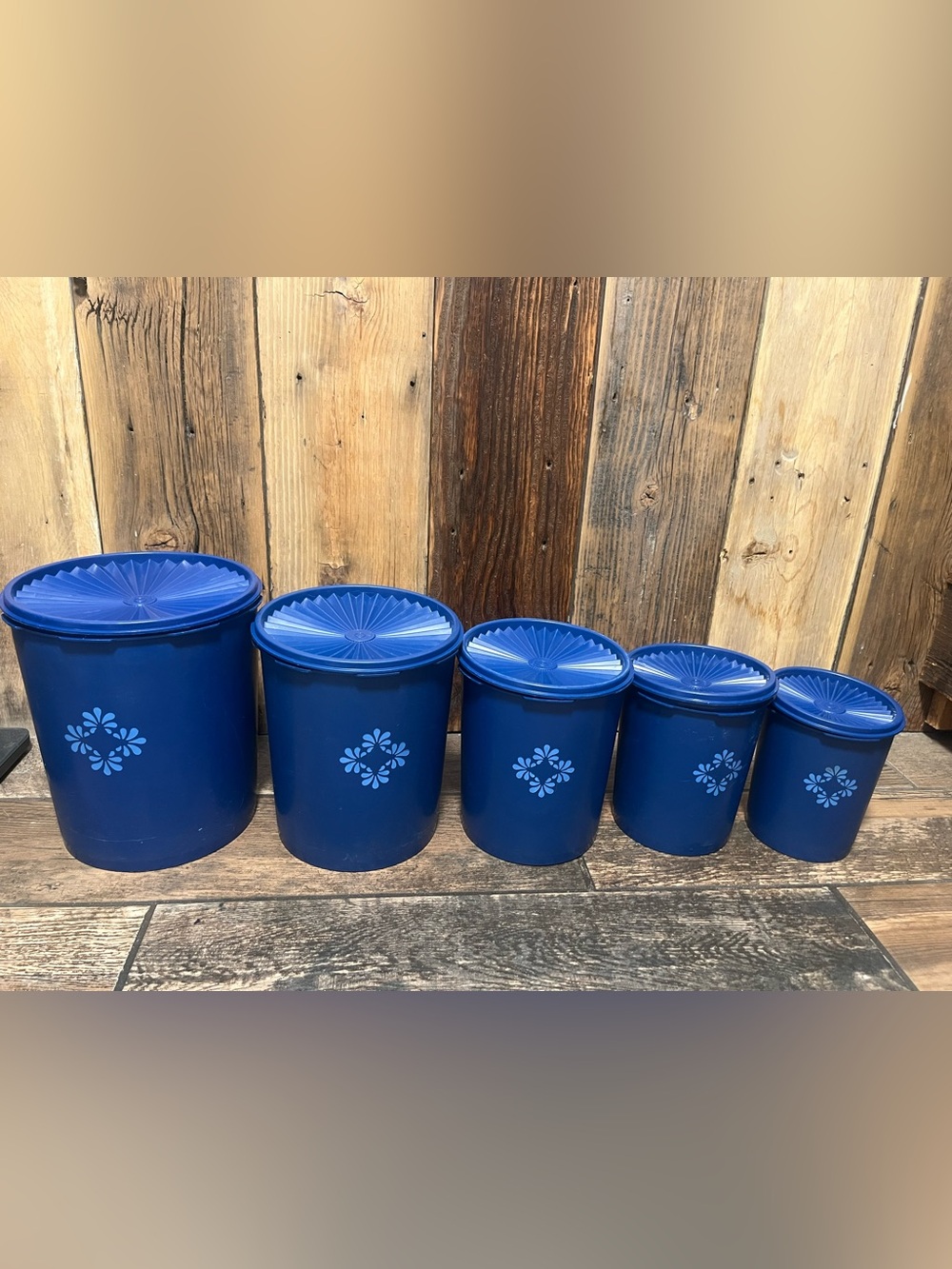 Tupperware Blue Floral Storage Canister Set, set of 5